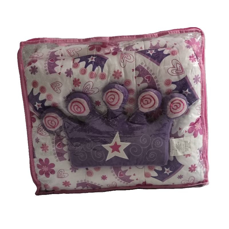 Princess Crown Printed Design Comforter – 6 Pieces Twin Size Kids Bed In a Bag.