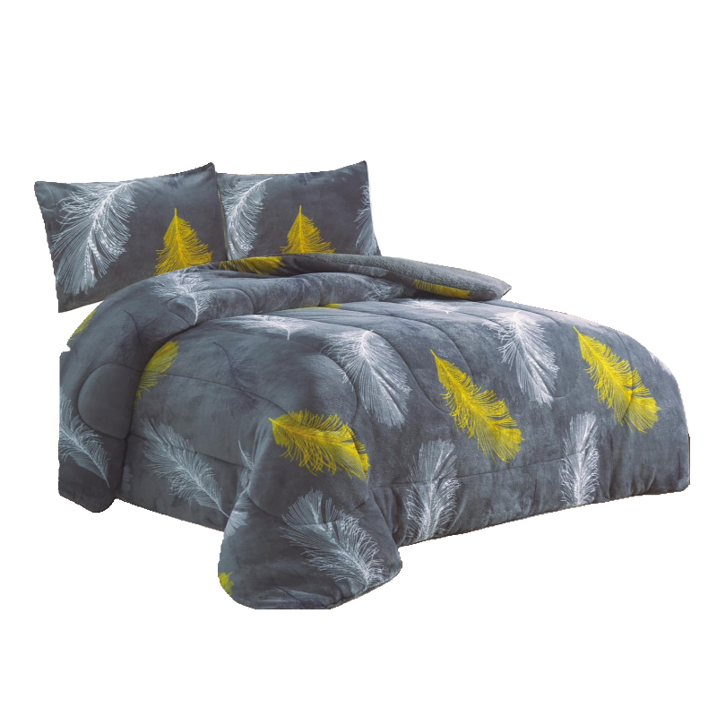 Feather Design Blanket – Nova Printed Flannel Borrego Jumbo King Size Set