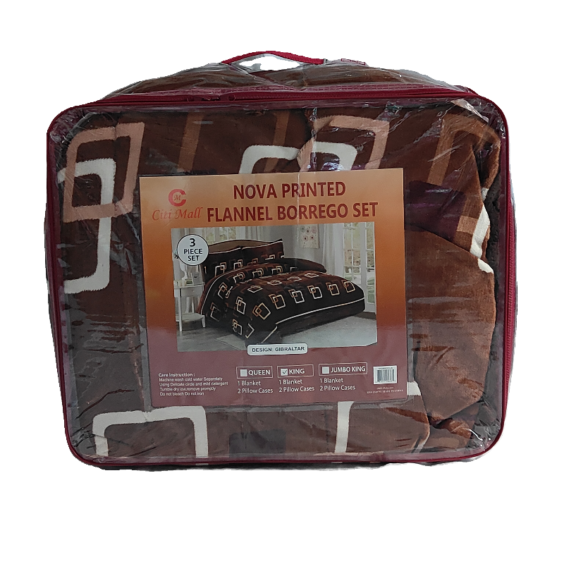 Gibraltar Design Blanket – Nova Printed Flannel Borrego 3 Piece King Size Set