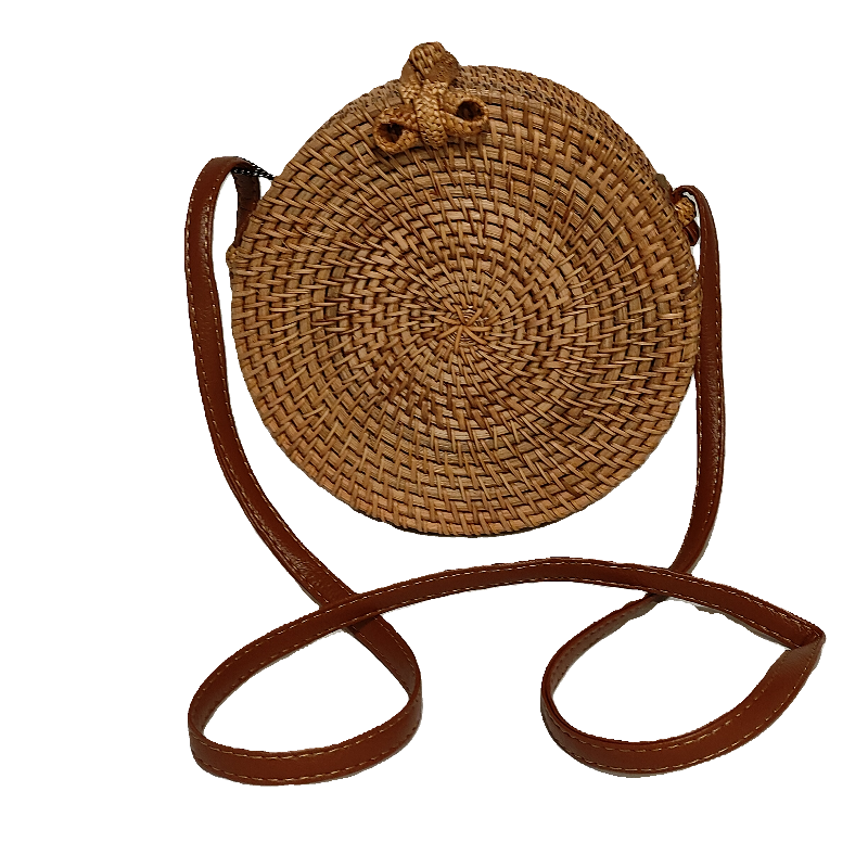 Brown Circle Straw Crossbody Bag