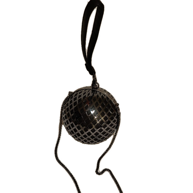 Round Black Silver Clutch Bag