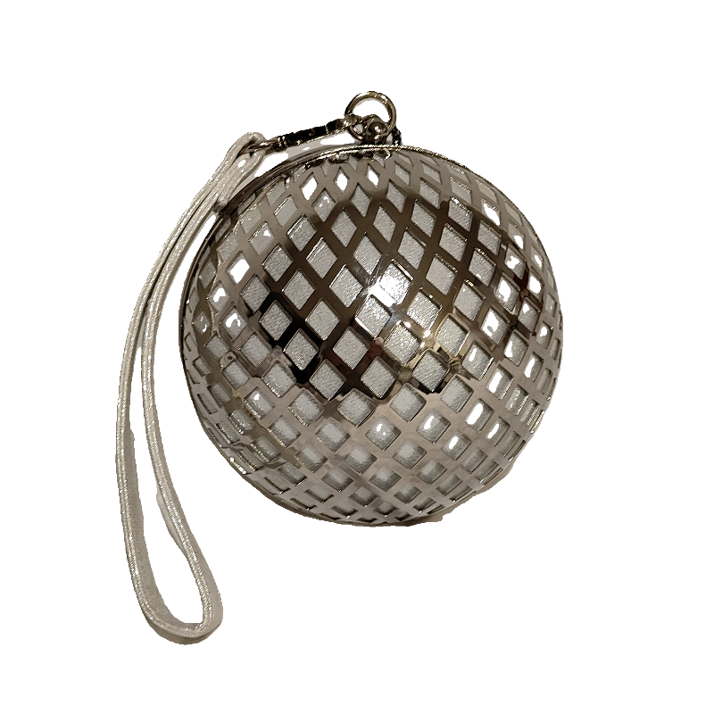 Round White Silver Clutch Bag