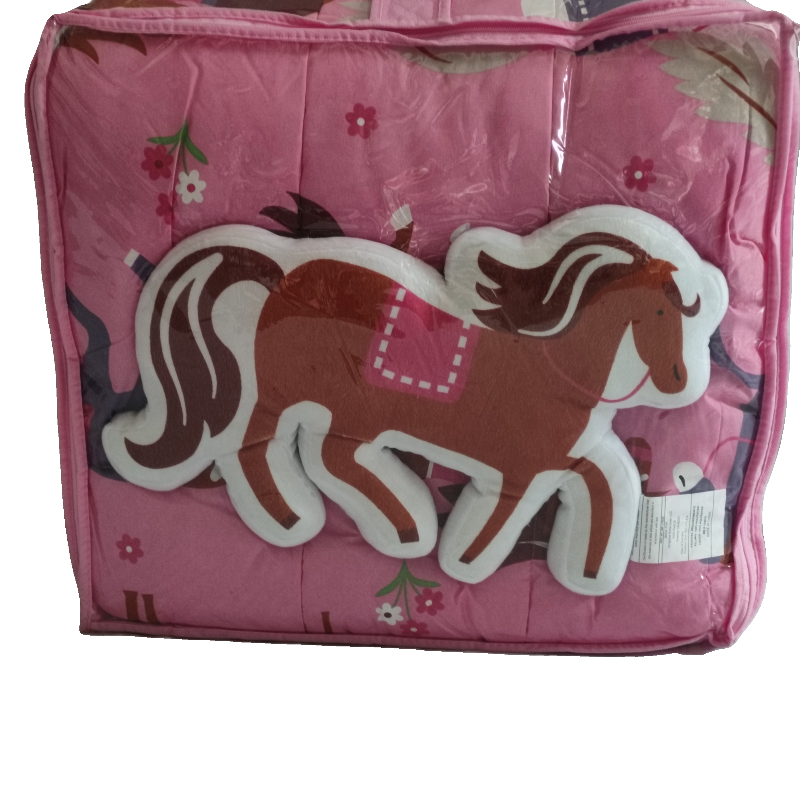 Pony Printed Design Comforter – 3 Pieces Twin Size Kids Bed In a Bag.