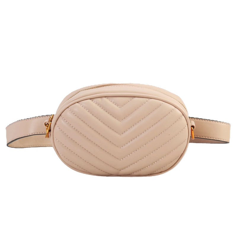 Taupe 2 in 1 Crossbody Waist Strap Fanny Pack with Quilted Faux Leather Bag