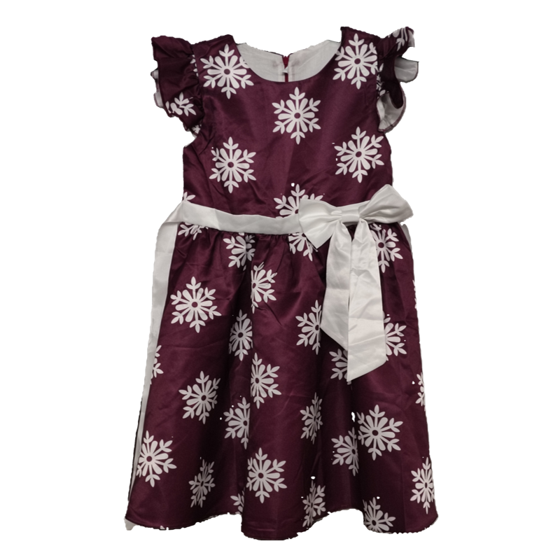 Girl’s Snowflake Pattern Gown Dress with Bowknot