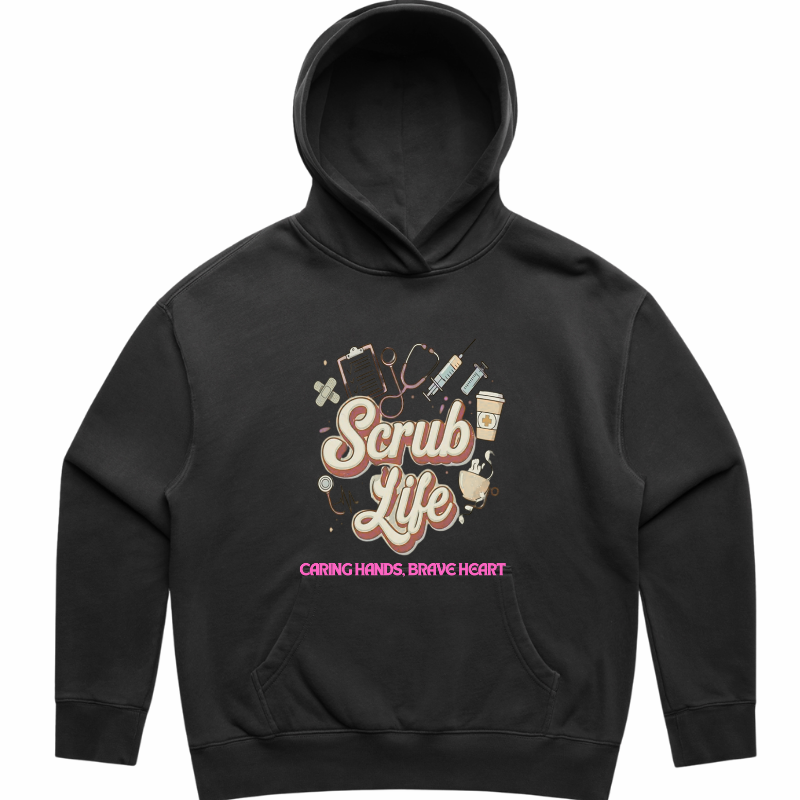 Scrub Life Caring Hands Brave Heart Design – Relaxed Faded Hoodie